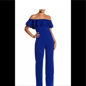 Off the shoulder royal blue jumpsuit